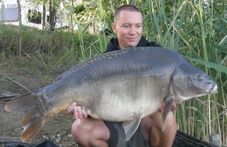 19,1 kg-os, sötét hátú tükörponty